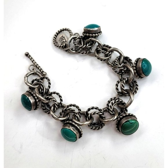 Aaron Toadlena Bracelet 1995 Sterling Silver and Green Turquoise Navajo JS8133 - Picture 2 of 16